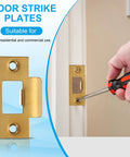 Installation of Stainless Steel Door Strike Plates With T Cam Block Deadbolt Latch Reinforcement For Exterior Doors Rock Solid Security Plates Gold Finish Pack Of 4 Fits Most Standard Doors For Home Or Office Security