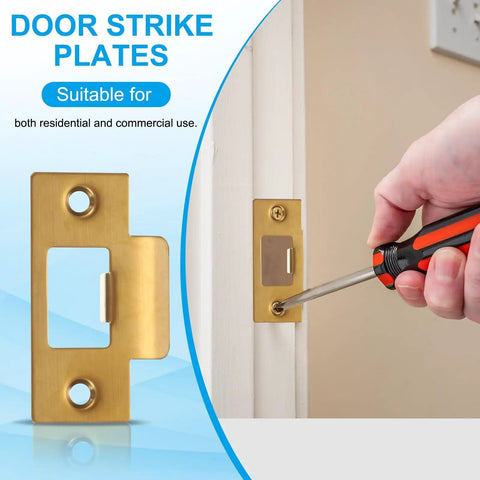 Installation of Stainless Steel Door Strike Plates With T Cam Block Deadbolt Latch Reinforcement For Exterior Doors Rock Solid Security Plates Gold Finish Pack Of 4 Fits Most Standard Doors For Home Or Office Security