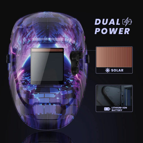 Pro Grade Auto Darkening Welding Helmet with large 3.94 x 3.82 inch screen, dual power solar & lithium-ion battery options