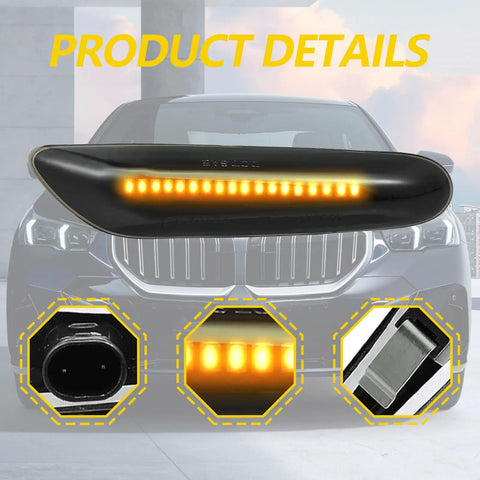BMW Lit Sequential LED Side Marker Turn Signal Lights with amber flowing LEDs for 1 Series 3 Series 5 Series E36 E46 E60 E87 E90 E92 X1 X3