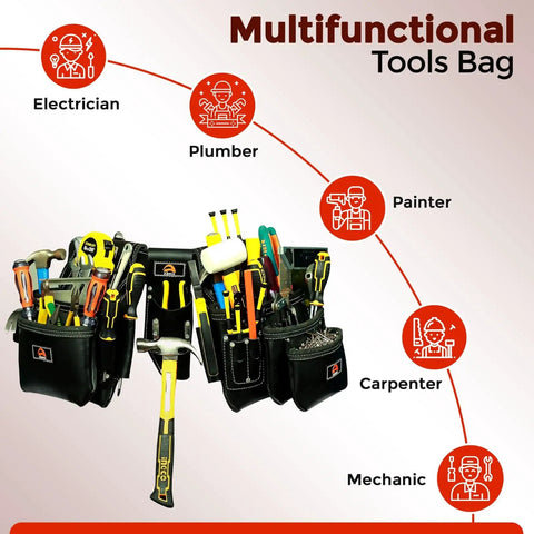 Heavy Duty Tool Belt For Men With 28 Pocket Carpenter And Framing Rig 4mm Thick Genuine Leather Brass Buckle And Rivets