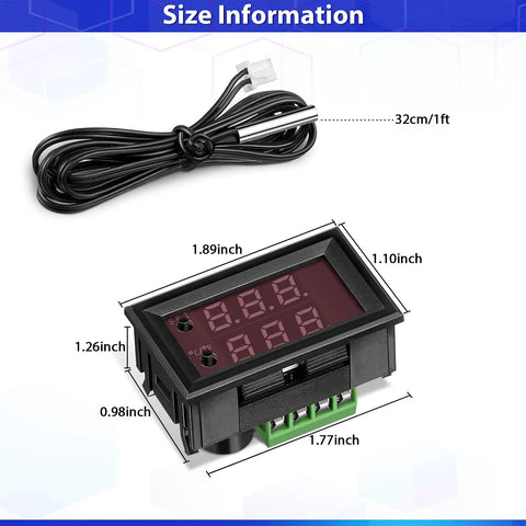 12V Temperature Controller Thermostat With Dual LED Display Pack Of 8 For DIY Pro Grade Temperature Regulation From Minus 50 To 110 Celsius 0.1 Celsius Accuracy 0.5 Second Refresh Rate Compact 48x29x32mm Module, size view