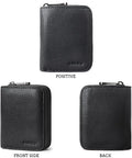 RFID Blocking Card Holder With Zipper Genuine Leather Small Wallet For Women And Men 20 Card Slots Slim Yet Durable Everyday Carry Secure Black Leather Wallet with front and back views