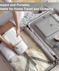 No Sweat Rechargeable Mini Washing Machine For Underwear And Makeup Brushes Super Portable in a suitcase with clothing.