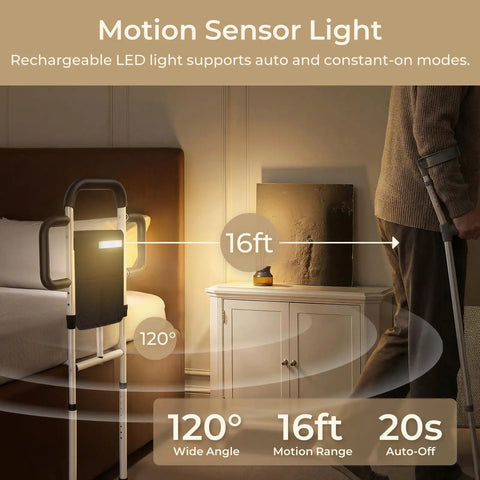 Heavy Duty Bed Rail For Seniors With 400 Lbs Support ASTM Certified Height Adjustable Bed Assist Rail With Motion Sensor Light