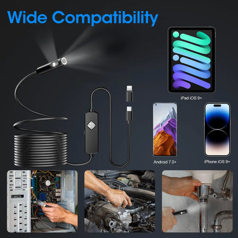 1920P HD Endoscope With 8 LED Lights and a Flexible 32.8ft Borescope Camera IP67 Waterproof Inspection Tool for iPhone Android