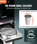 No Fuss Fully Automatic Cup Sealer Pumping Six Hundred Cups Hour With Digital Control Panel showing 90/95mm dual caliber for cups.