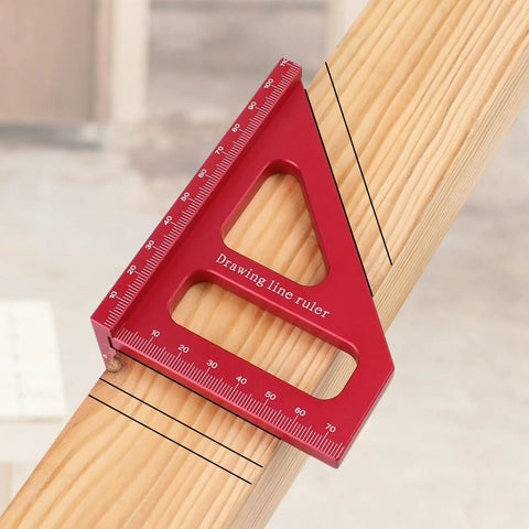 3D Multi Angle Measuring Ruler For Woodworking And Carpentry, 45 And 90 Degree Aluminum Alloy Square Protractor in use on wood
