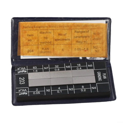 Six Piece Roughness Sample Block Set for Machining Texture Comparison Ra 0.05-12.5 µm, carbon steel blocks in case