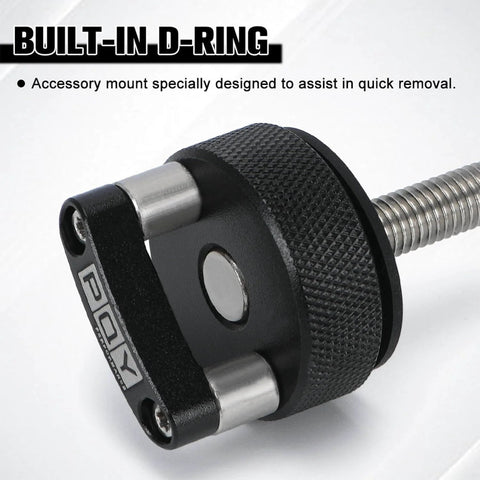 Close-up of Hard Top Bolts Quick Removal Thumb Screws With Integrated D Ring For Jeep Wrangler JK 2007 2018 JL 2018 2022 Gladiator JT Durable Aluminum Alloy Construction Easy Install Off Road Ready Weather Resistant Replacement Hardware, showing built-in D-ring design.