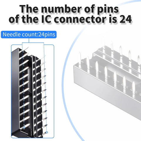 24 Pin DIP IC Socket 2.54mm Pitch Narrow Body For Soldering DIP IC Socket Adapter close-up showing 24 pins and pitch details