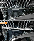 Chrome Shift Linkage For Harley Touring Rigs 1986 And Later Road King Road Glide Electra Glide Tri Glide Softail Aftermarket Replacement Gear Shift Lever, before and after view