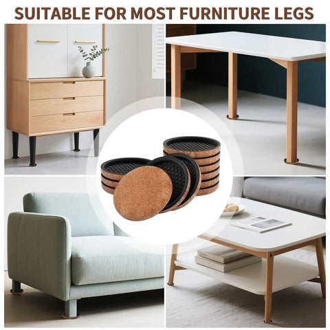 Round 3 Point 5 Inch Felt Furniture Sliders Set 12 Pcs Upgraded Groove Design Reusable Moving Pads For Heavy Beds And Couches On Hardwood Floors Easy Glide For Quick Move Your Stuff And Safe Transport Without Scratches visible with furniture examples.