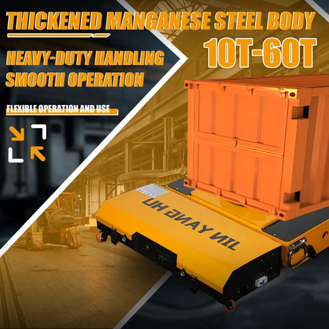 Heavy Duty Electric Skates For Industrial Machine Moving With Dual Straight Aux Wheels, 360° Multi-Ton Cargo Roller Setup For Factory Floors And Shop Work with thickened manganese steel body and container.