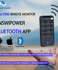Smartphone displaying CNSWIPower Bluetooth app interface for 2000W Pure Sine Wave Inverter 12V to 120V AC Converter remote control.