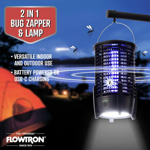 Rechargeable Bug Zapper Lamp 2 In 1 LED Light And Insect Killer All In One 3600mAh Battery USB C Charging Up To 9 Hours Power