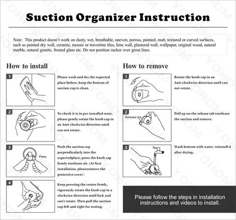 Installation instructions for Stainless Steel Vacuum Suction Cup Shower Hooks Set For Bathroom Removable Towel Rack And Robe Hooks