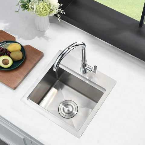 15 Inch Drop In Bar Sink Stainless Steel 16 Gauge Single Bowl Workstation Wet Prep Sink Top Mount For Small Kitchens