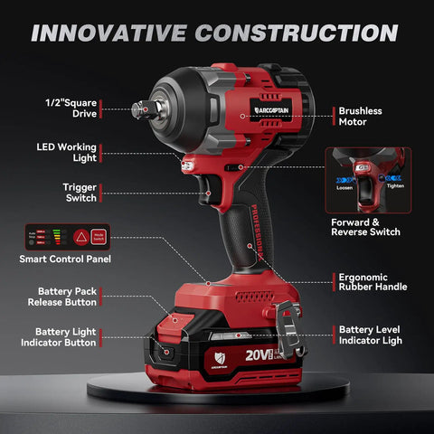 Beast Mode Heavy Duty Cordless Impact Wrench With Fifteen Hundred Newton Meters Torque Half Inch Drive High Torque Gun