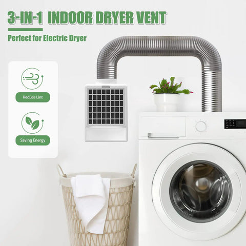 3 In 1 Indoor Dryer Vent Kit With Stainless Steel Pre Filter Screen And High Temp Polyester Filter For Indoor Use White