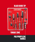 Bi-Material Eight Piece Screwdriver Set With Durable Black Oxide Tips in packaging on red background.