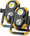 2 Pack 2500LM Magnetic Rechargeable Work Light With 360 Degree Rotating Stand And Foldable Design, 3 In 1 COB Floodlight Spotlight