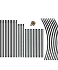 Disassembled parts of the Bronze Metal Garden Arch Trellis for Climbing Plants, showing metal rods and screws for assembly.