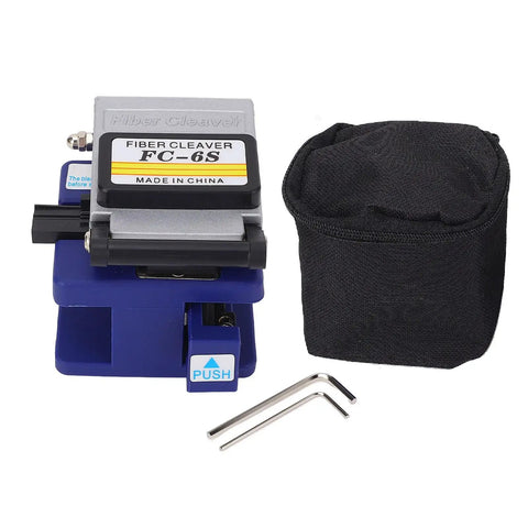 Cocoarm FC 6S Fiber Optic Splitter With Tungsten Steel Cutter, compact design with carrying pouch, for precision fiber cutting.