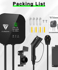Level 2 EV Charger With 40A 240V Output And NEMA 14-50 Plug, includes charging unit, mounting bracket, cable, and instructions.
