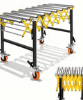 Adjustable Roller Stand For Conveyor With Locking Wheels Supports Up To 980 Lbs Expandable Infeed Outfeed support system.