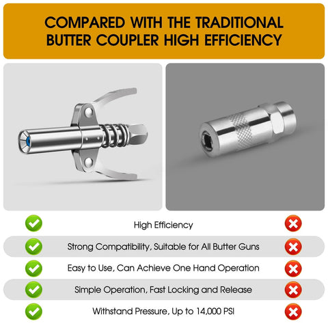 Akeoil grease gun accessory set: two chrome metal parts, left lever-style coupler and right knurled tip.