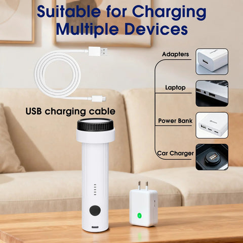 White cordless handheld vacuum pump with USB charging cable and wall charger (1 pump, 1 USB cable, 1 wall charger)