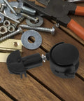 Heavy Duty Stem Caster Wheels Replacement For Pet Cage And Dog Kennel Swivel Rollers with tools and hardware on a wooden surface.