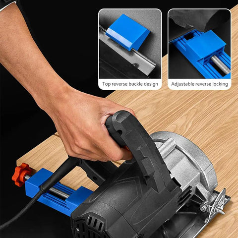 Adjustable Circular Saw Guide Rail For Precise Wood And Marble Cuts, Base Guide Clamp Attachment in use on wooden surface