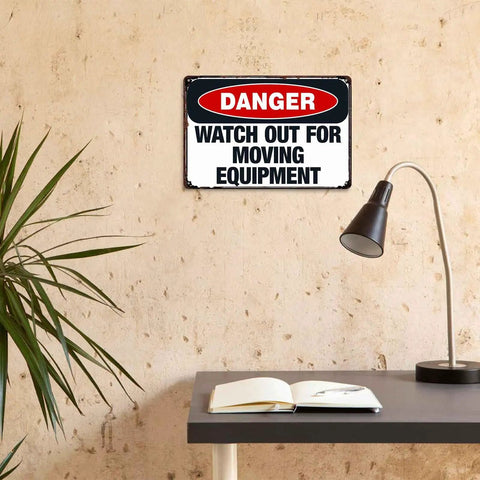 Wall-mounted Watch Out For Moving Equipment Warning Sign Aluminum 8x12 Inches Heavy Duty Rustproof for indoor offices.