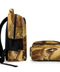 Side and top view of Raccoon Printed Unisex Backpack With Large Capacity, Durable Polyester Daypack, show raccoon design and zippers