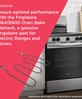 316415900 Oven Bake Element For Electric Ranges And Stoves displayed in a modern kitchen setting with Frigidaire branding.