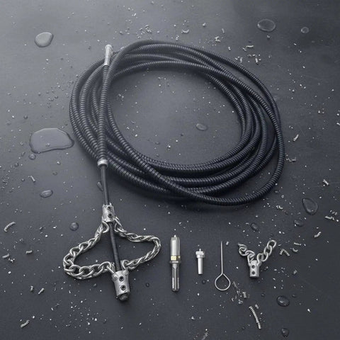 Heavy Duty Flexible Chain Knocker Drain Snake Auger With Solid Steel Core for clearing clogs, showing flexible shaft and chain head.