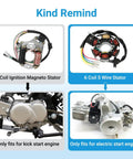 Image of a 2 coil ignition magneto stator and 6 coil 5 wire stator for use with plug and play electric start wiring harness for Tao Tao Coolster ATV.