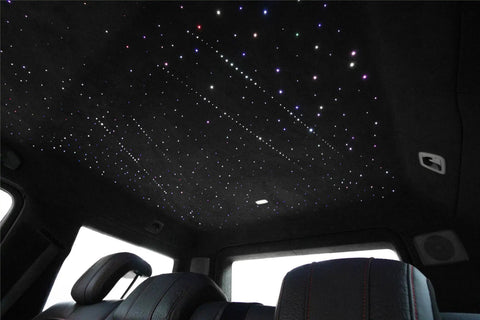 Car interior with Shooting Star And Twinkle Fiber Optic Lights Kit For Home And Car Use Meteor App Controlled Music Activated Star Ceiling.