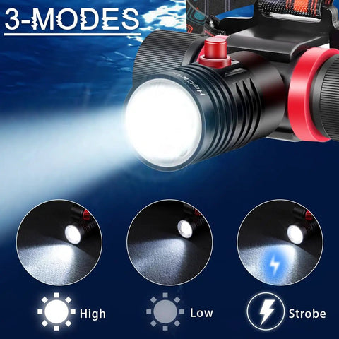 2000 Lumen Scuba Dive Light Beast Bright Rechargeable Underwater Headlamp with USB Charging IPX8 Waterproof Three Modes