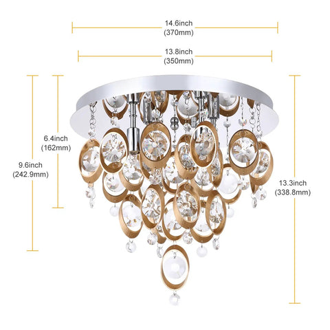 4 Light Modern Crystal Copper Flush Mount Chandelier Next Level 3 Tier Semi Flush Ceiling Light Fixture dimensions