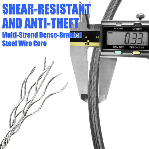 Heavy Duty Security Cable With Loops Five Sixteenths Inch Cut Resistant Waterproof Gear shown with caliper measuring 0.31 inch