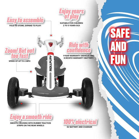 Foldable 6V Kids Go Kart With Push Start, Space Saving Design, Easy Fold For Quick Storage, Safe 2 MPH Top Speed, Kid Friendly