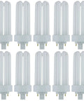 Ten Compact Fluorescent Plug In Tube Light 26W 1800 Lumens 4 Pin GX24q3 Base Neutral White 3500K 10 Pack arranged side by side