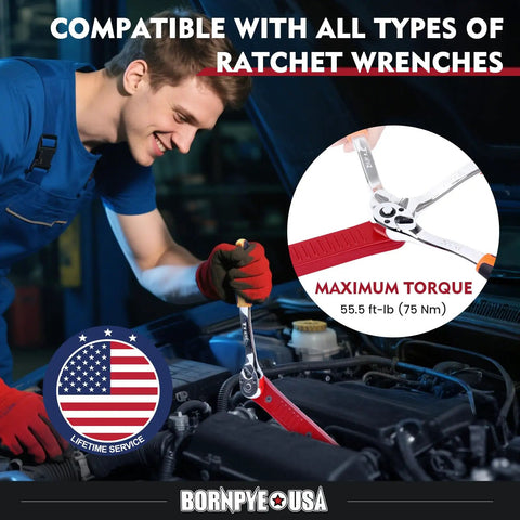 Mechanic using Beefy Offset Extension Wrench Set With Impact Ready Socket Extender, 13.4 Inch Length, Ratchet Compatible