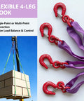 Four-leg bridle web sling kit lifting boxes with flexible hooks, 6.6 Ft Four Leg Bridle Web Sling Kit 6600 Lb Polyester Lifting Sling