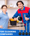 Heavy Duty Wood Handle Black Toilet Plungers Bulk Pack Of 10 Built Tough Rubber Cups displayed in a professional cleaning environment.