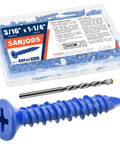3/16 By 1-1/4 Concrete Screws With 5/32 Drill Bit, Flat Head Masonry Anchors For Brick, Block, Cement Or Stucco, Blue Coated, Pack Of 80