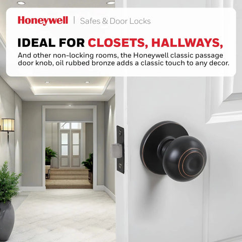 Oil Rubbed Bronze Classic Passage Door Knob For Closets And Hallways, Non Locking Interior Door Hardware with hallway view